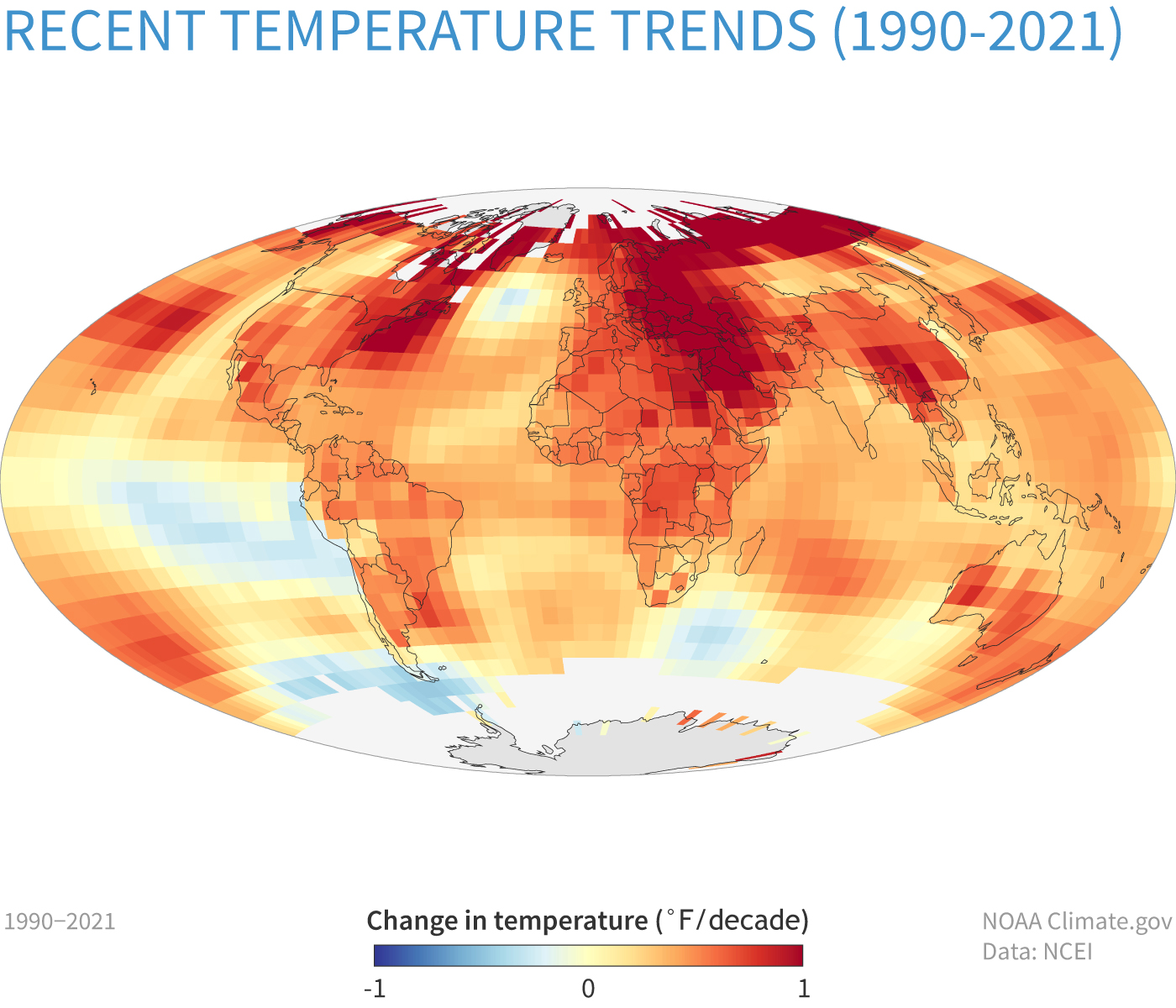 Map of temp changes 1990 to 2021